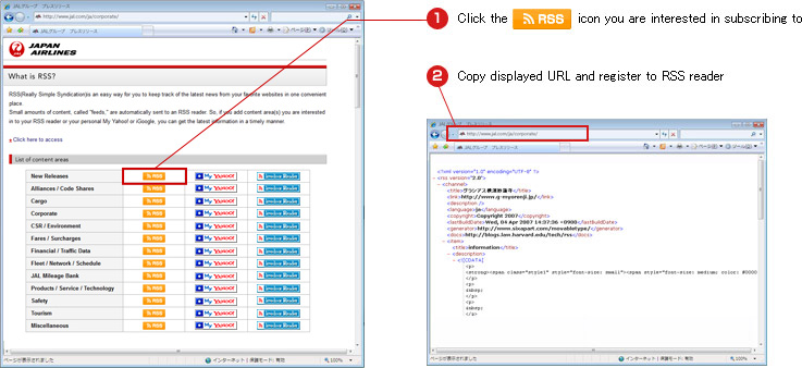 1.Click the RSS icon you are interested in subscribing to 2.Copy displayed URL and register to RSS reader